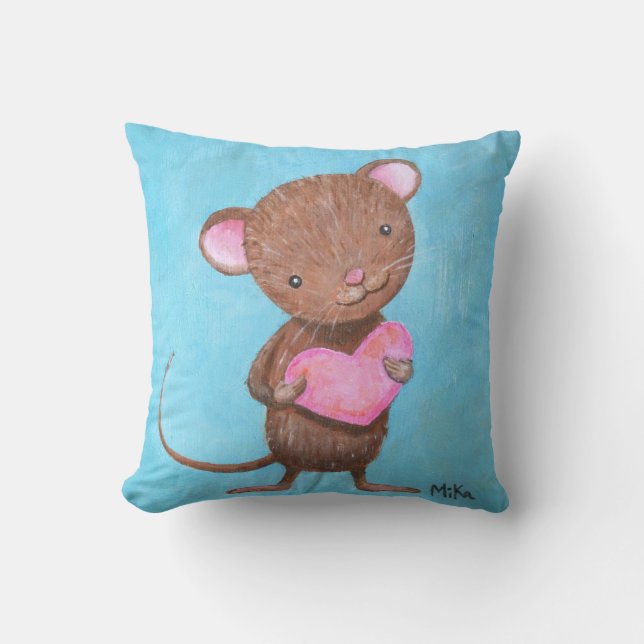 Knuffelmuis Worp Kussen Schattige Muizen met Hart (Voorkant)