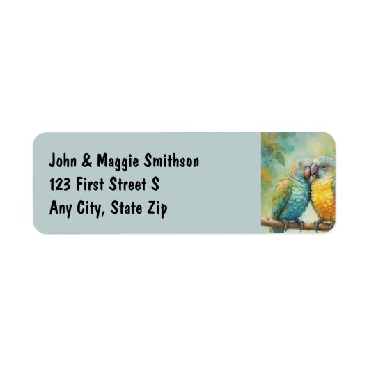 Knuffelpapegaaien Tropical Bird Natuur Etiket (Voorkant)