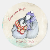 Knuffelpinguïns Kerstmis Custom Ronde Sticker (Voorkant)