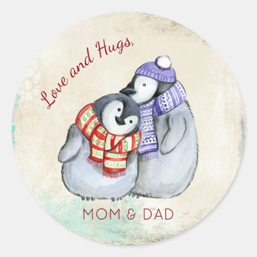 Knuffelpinguïns Kerstmis Custom Ronde Sticker (Voorkant)