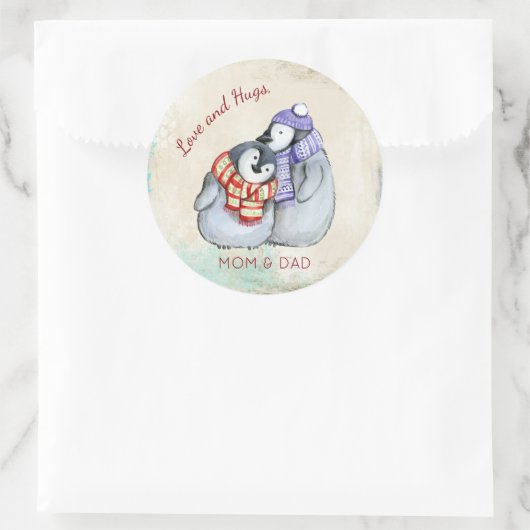 Knuffelpinguïns Kerstmis Custom Ronde Sticker (Tas)