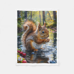 Knuffelrode eekhoorn drinkend water bij stroom vac fleece deken