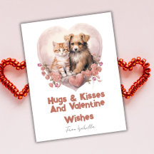 Knuffels en Kusjes Kat Hond Valentijn Roze Kaart