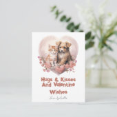 Knuffels en Kusjes Kat Hond Valentijns Kaart Roze (Staand voorkant)