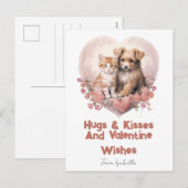 Knuffels en Kusjes Kat Hond Valentijns Kaart Roze (Voorkant / Achterkant)
