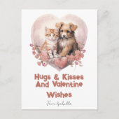Knuffels en Kusjes Kat Hond Valentijns Kaart Roze (Voorkant)