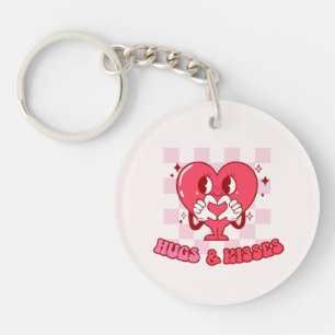 Knuffels en kusjes   Schattigee Pink Heart Love Sleutelhanger