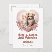 Knuffels en kussen Kat Hond Valentijn Roze kaart (Voorkant / Achterkant)