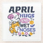 Knuffels en natte neuzen - Schattigee honden- en k Glazen Onderzetter (Voorkant)