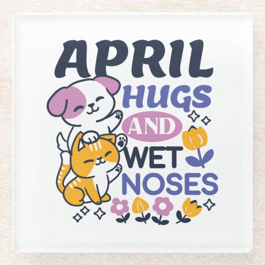 Knuffels en natte neuzen - Schattigee honden- en k Glazen Onderzetter (Voorkant)