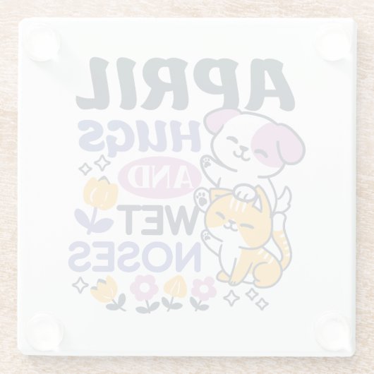 Knuffels en natte neuzen - Schattigee honden- en k Glazen Onderzetter (Achterkant)