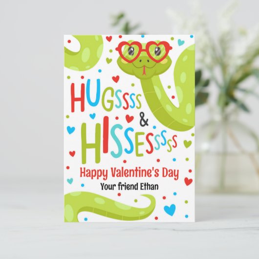 Knuffels en sissen Snake Valentijn Classroom Kaart (Staand voorkant)