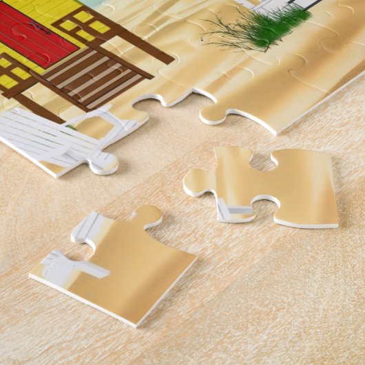 Knuffels in een kleurrijke lijn op het strand legpuzzel (Zijkant)