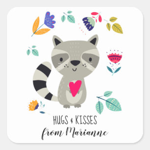 Knuffels & Kisses Grappige Raccoon Valentijnsdag Vierkante Sticker