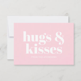 Knuffels & kisses roze wit moderne typografie kaar