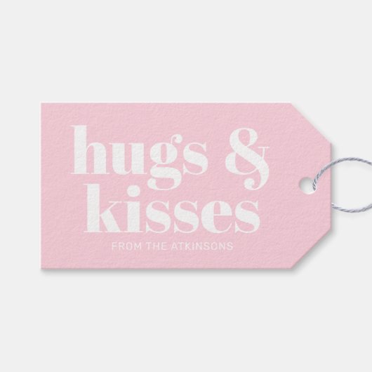 Knuffels & kisses roze wit moderne vet typografie cadeaulabel (Voorkant (Horizontaal))