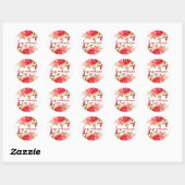 Knuffels & Kisses Waterverf Rode Rose Valentijn Ronde Sticker (Vel)