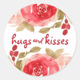 Knuffels & Kisses Waterverf Rode Rose Valentijn Ronde Sticker
