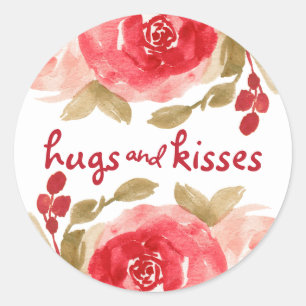 Knuffels & Kisses Waterverf Rode Rose Valentijn Ronde Sticker