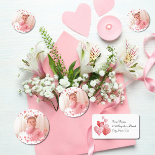 Knuffels & Kusjes Foto met Pink Hearts Valentijn Ronde Sticker