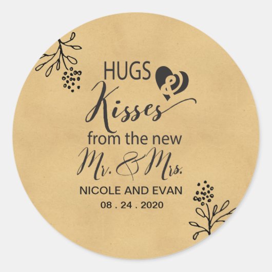 Knuffels & kusjes van de nieuwe Mr en Mrs Wedding Ronde Sticker (Voorkant)