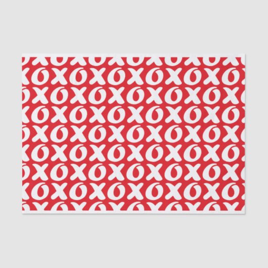 Knuffels & Kusjes Wit Xs & Os op Rode Achtergrond Tissuepapier (Voorkant)