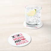 Knuffels Kusjes XOXO Roze Zwart Trouwen Vrijgezell Ronde Kartonnen Onderzetter (Insitu)