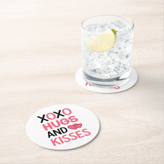 Knuffels Kusjes XOXO Roze Zwart Trouwen Vrijgezell Ronde Kartonnen Onderzetter (Insitu)