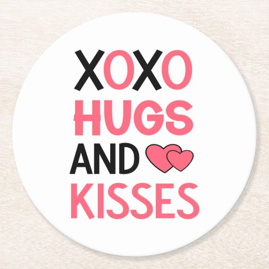 Knuffels Kusjes XOXO Roze Zwart Trouwen Vrijgezell Ronde Kartonnen Onderzetter (Voorkant)