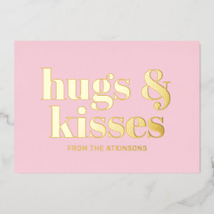 Knuffels & kussen roze witte moderne vetgedrukte t folie feestdagenkaart