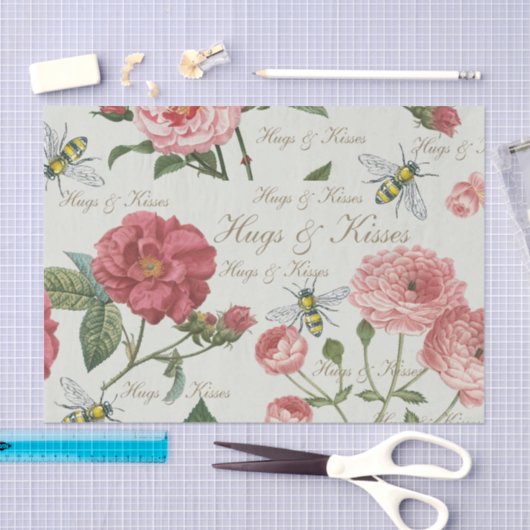 Knuffels & Kussen Wilde Bloemen en Honingbijen Tissuepapier (Craft)