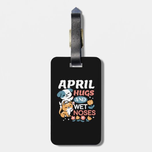 Knuffels, natte neuzen en voorjaarsvibes - speels  bagagelabel (Achterkant verticaal)