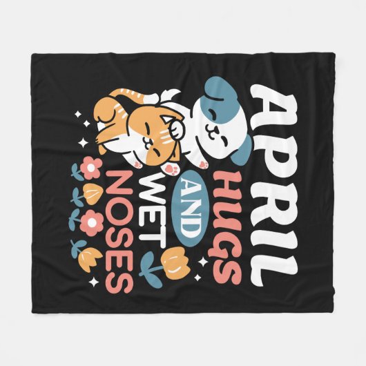Knuffels, natte neuzen en voorjaarsvibes - speels fleece deken (Voorkant (Horizontaal))