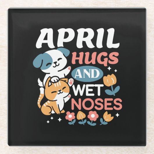 Knuffels, natte neuzen en voorjaarsvibes - speels  glazen onderzetter (Voorkant)