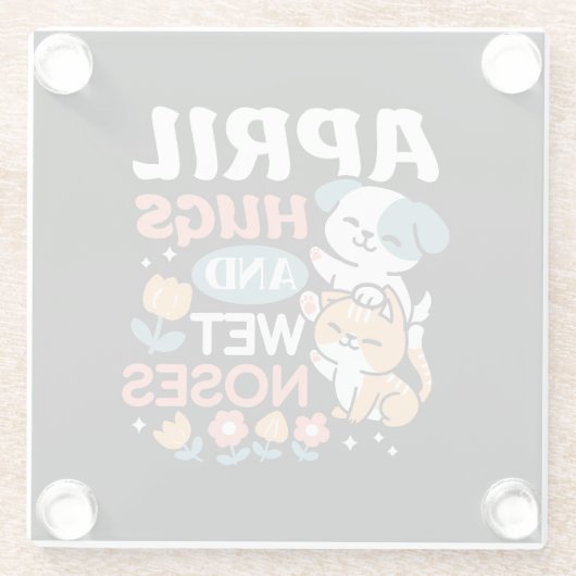 Knuffels, natte neuzen en voorjaarsvibes - speels glazen onderzetter (Achterkant)
