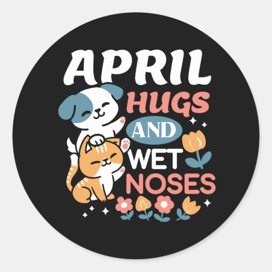 Knuffels, natte neuzen en voorjaarsvibes - speels ronde sticker (Voorkant)