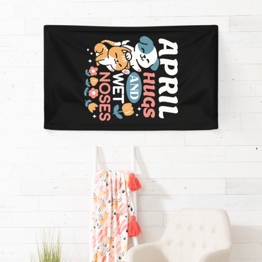 Knuffels, natte neuzen en voorjaarsvibes - speels  spandoek (Insitu)