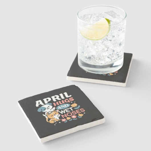 Knuffels, natte neuzen en voorjaarsvibes - speels  stenen onderzetter (Zijkant)