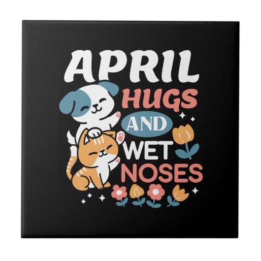 Knuffels, natte neuzen en voorjaarsvibes - speels  tegeltje (Voorkant)