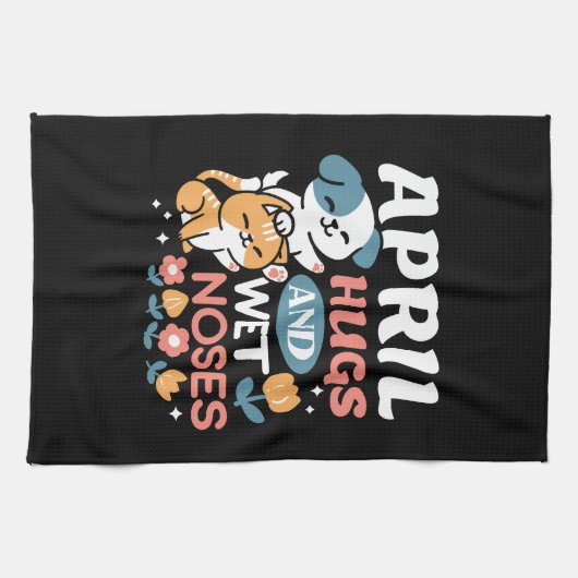 Knuffels, natte neuzen en voorjaarsvibes - speels  theedoek (Horizontaal)