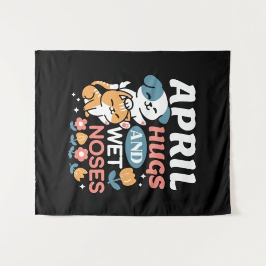 Knuffels, natte neuzen en voorjaarsvibes - speels  wandkleed (Voorkant (horizontaal))