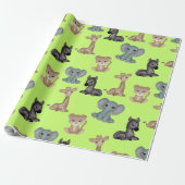 Knuffels op Olive Green Wrapping Paper Cadeaupapier (Uitgerold)