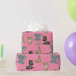 Knuffels op Roze Flamingo Inpakpapier