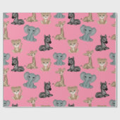 Knuffels op Roze Flamingo Inpakpapier (Vlak)