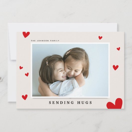 Knuffels Sturen, Rode Hartjes Foto Valentijnskaart Feestdagenkaart (Voorkant)