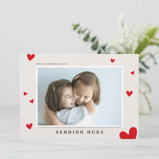 Knuffels Sturen, Rode Hartjes Foto Valentijnskaart Feestdagenkaart (Staand voorkant)