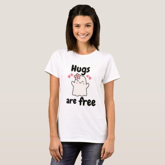 Knuffels zijn gratis - Schattigee Halloween-geest T-shirt (Voorkant volledig)