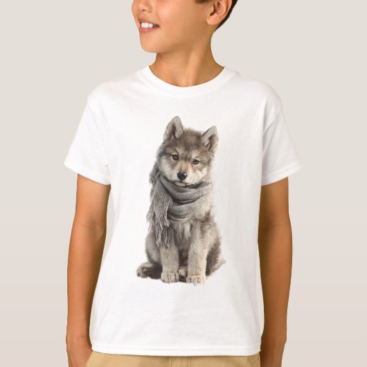 Knuffelsjaal Wolf Pup Kinderen T-shirt (Voorkant)