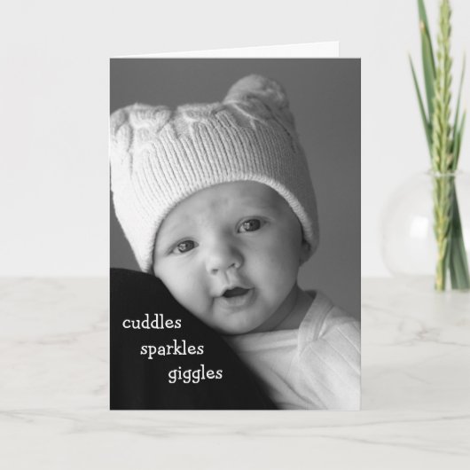 Knuffelt, fonkelt, giecheelt babykaart bedankkaart (Voorkant)