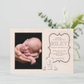 Knuffelteddybeer foto geboorte aankondiging (Staand voorkant)
